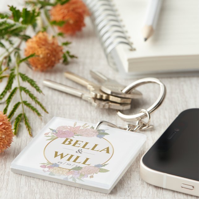 Elegant Peony Lily Rose Wedding          Key Ring (Front Right)