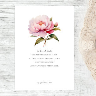 Elegant Peony Magnolia Pink Floral Wedding Details Enclosure Card