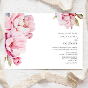 Elegant Peony Magnolia Pink Floral Wedding Invitation