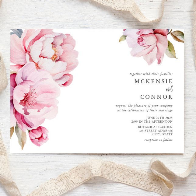 Elegant Peony Magnolia Pink Floral Wedding Invitation (Creator Uploaded)