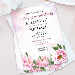 Elegant Peony Minimalist Engagement Invitation
