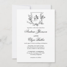 Elegant Peony Monogram Crest Invitation