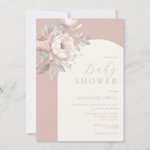 Elegant Peony Rose Dusty Pink Baby Shower Invitation