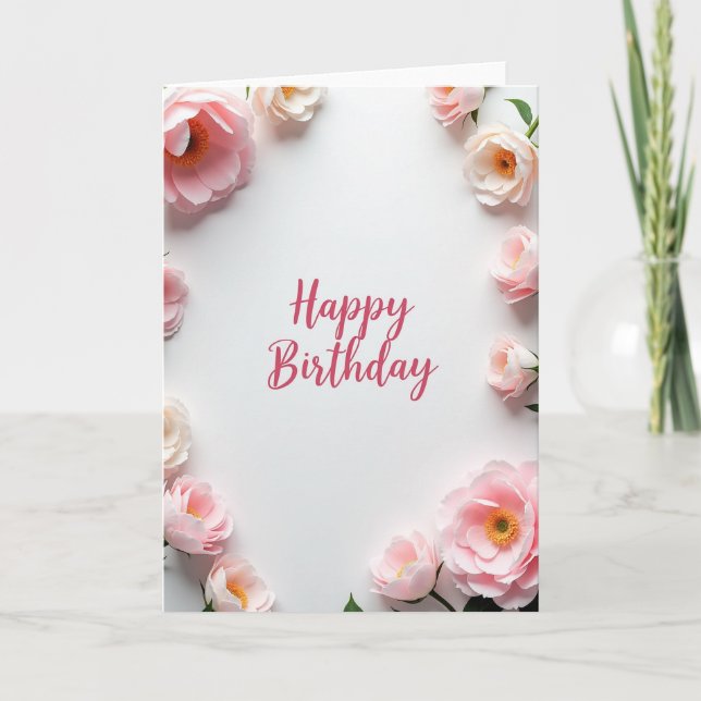 Elegant Peony Script Birthday Card (Front)
