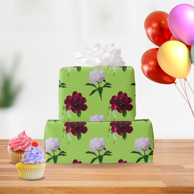 Elegant Peony Summer Green Wrapping Paper (Creator Uploaded)