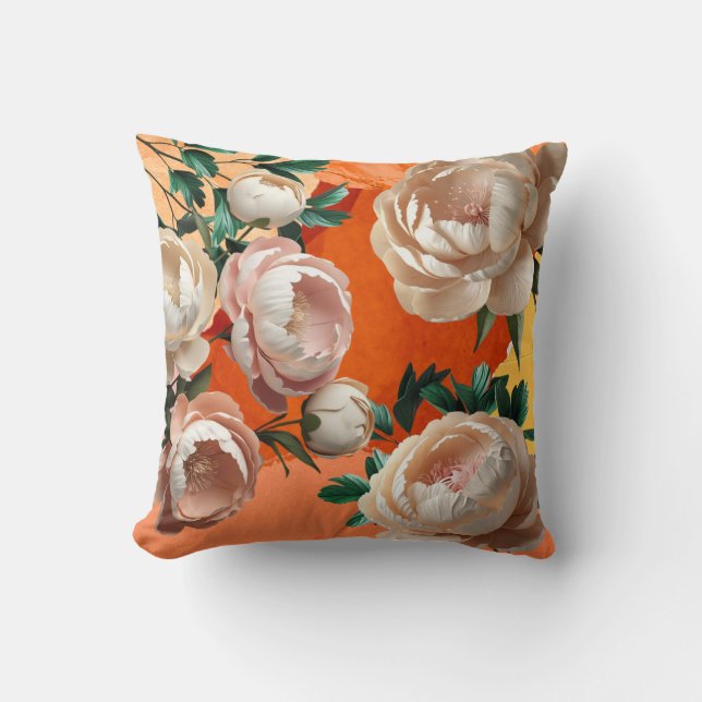 Elegant Peony Throw Pillow Floral Home Décor (Front)