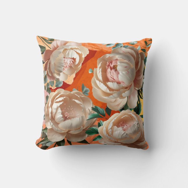 Elegant Peony Throw Pillow Floral Home Décor  (Front)