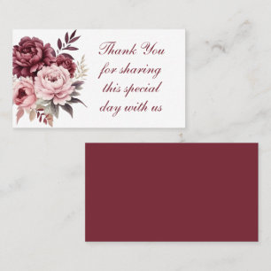 Elegant Peony Watercolor Burgundy Floral Wedding  Place Card