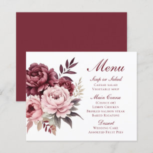 Elegant Peony Watercolor Floral Wedding Menu