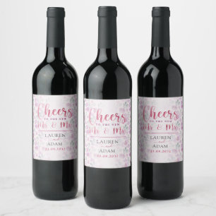 Elegant Peony Watercolor Wedding Wine Label