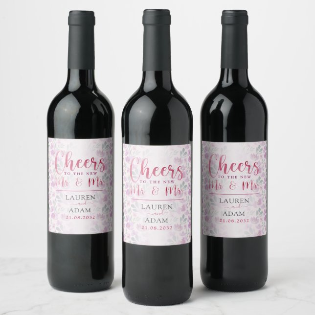 Elegant Peony Watercolor Wedding Wine Label (Bottles)
