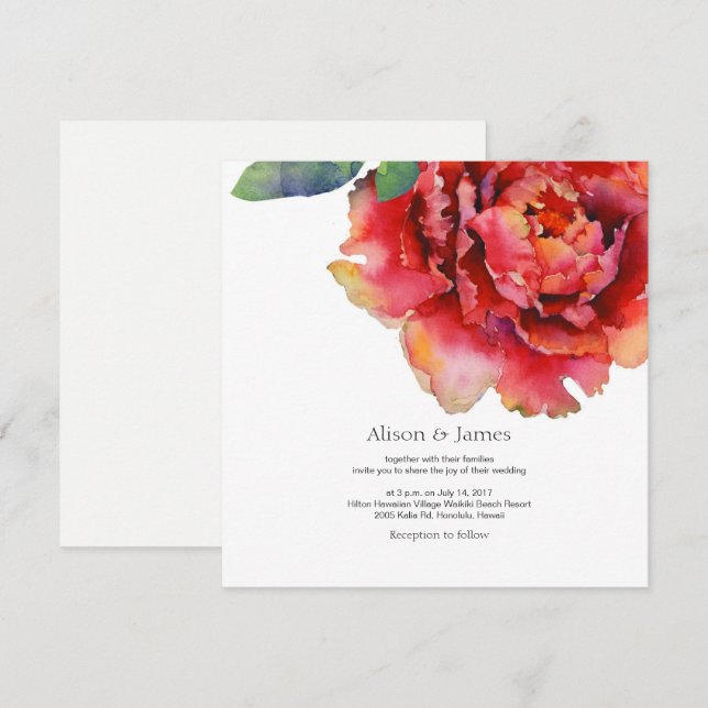Elegant peony wedding invitation (Front/Back)