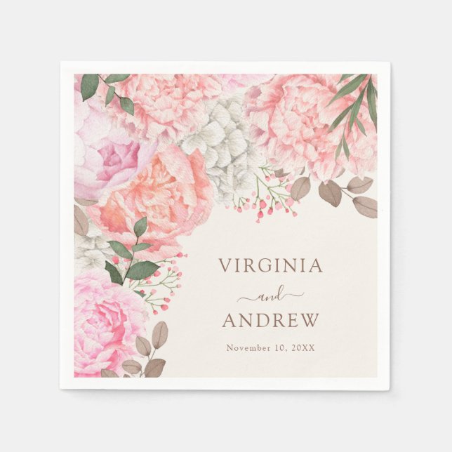 Elegant Peony Wedding Napkin (Front)