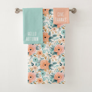 Elegant Perennial Love Floral Pattern Personalised Bath Towel Set