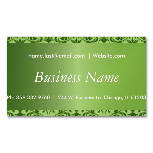 Elegant Peridot Green Damask Magnetic Business Card