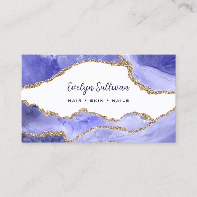 elegant periwinkle agate QR code business card (Front)