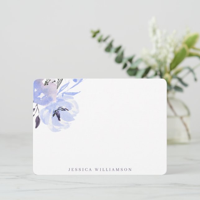 Elegant Periwinkle Blue Floral Personal Stationery Card (Standing Front)