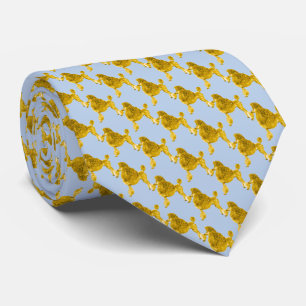 Elegant Periwinkle Blue & Gold Poodle Dog Tie