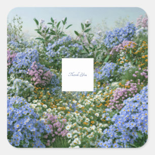 Elegant Periwinkle Blue Orange Wildflower Meadow Square Sticker