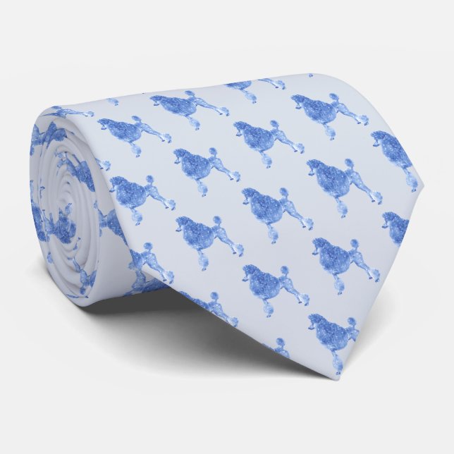 Elegant Periwinkle Blue Poodle Tiny Pattern Tie (Rolled)