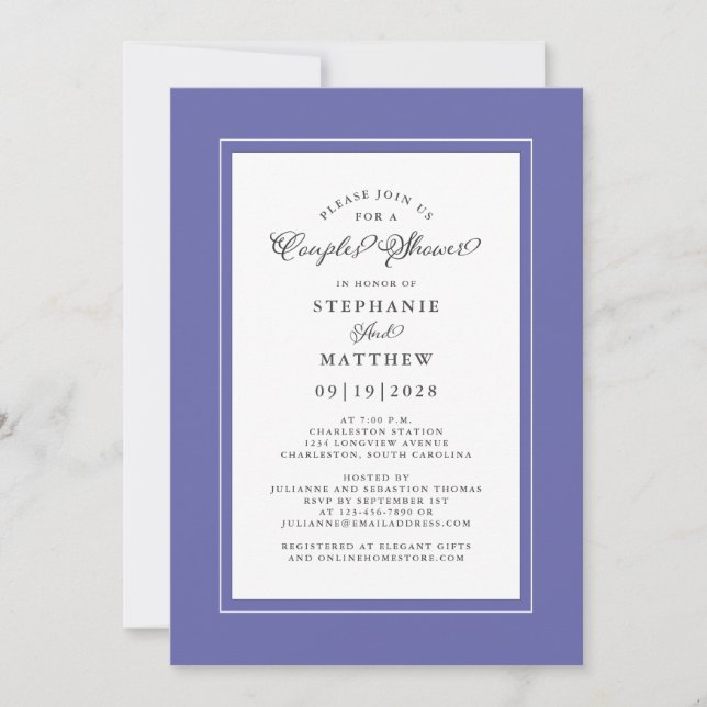 Elegant Periwinkle Blue Wedding Couples Shower Invitation (Front)