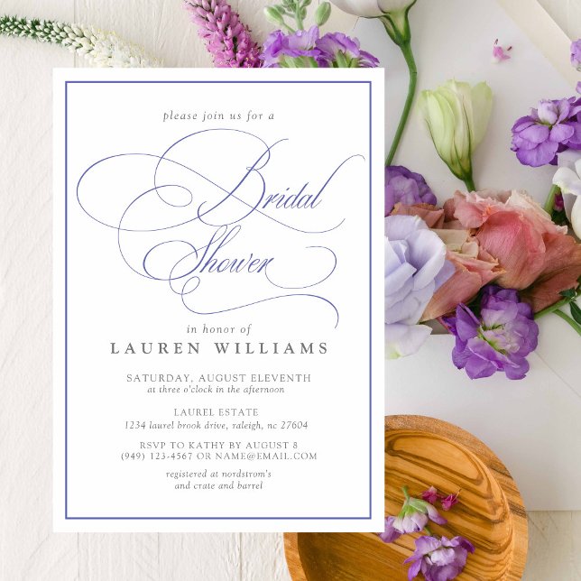Elegant Periwinkle Calligraphy Bridal Shower Invitation (Bridal Shower Invitation!)