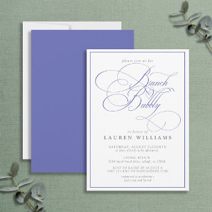 Elegant Periwinkle Calligraphy Brunch & Bubbly Invitation