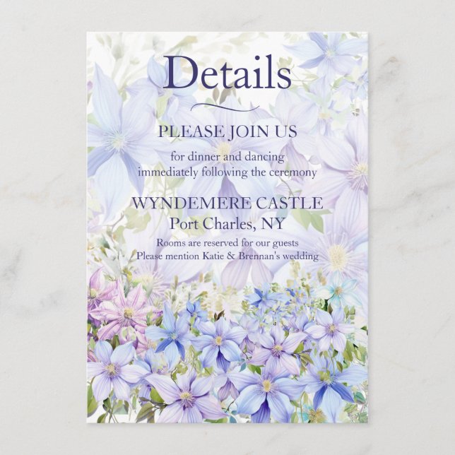 Elegant Periwinkle Clematis Enclosure Card (Front)
