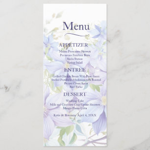 Elegant Periwinkle Clematis Wedding Menu