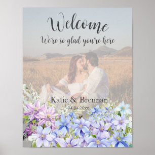 Elegant Periwinkle Clematis Wedding Welcome Photo Poster