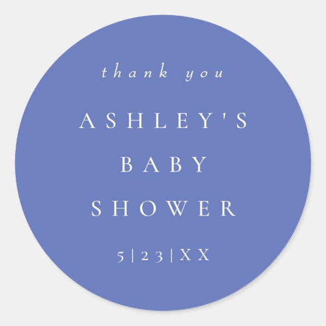 Elegant Periwinkle Coordinate Baby Shower Classic Round Sticker (Front)
