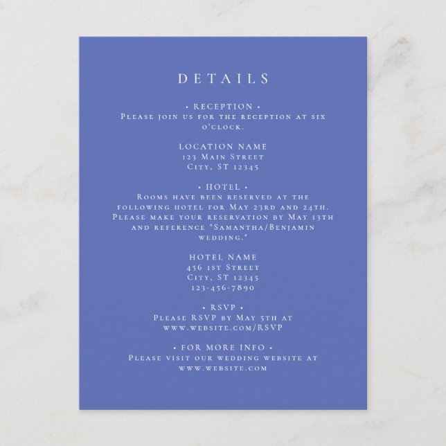 Elegant Periwinkle Coordinate Details Enclosure Card (Front)