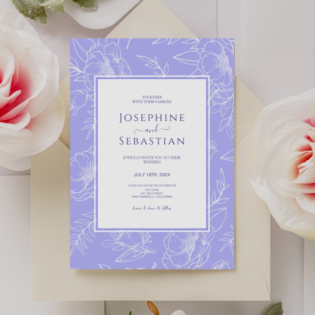 Elegant Periwinkle Floral Handmade Modern Wedding Invitation (Creator Uploaded)