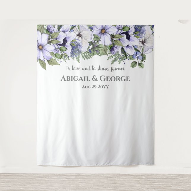 Elegant Periwinkle Floral Photo Backdrop Wedding Tapestry (Front)
