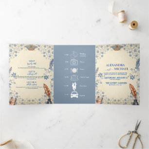 Elegant Periwinkle Floral Wedding Tri-Fold Invitation