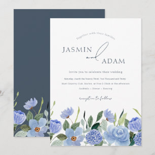Elegant Periwinkle Slate Blue Monogram Wedding Invitation