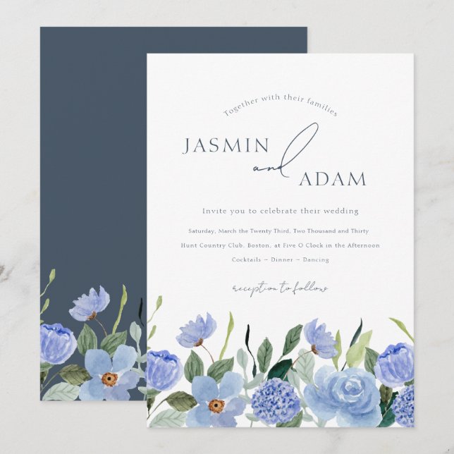 Elegant Periwinkle Slate Blue Monogram Wedding Invitation (Front/Back)
