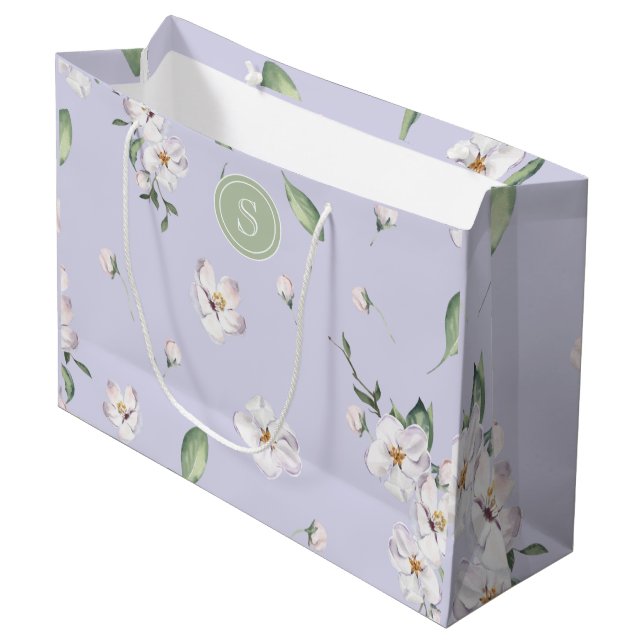 Elegant Periwinkle Spring Watercolor Floral Large Gift Bag (Front Angled)