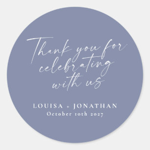 Elegant Periwinkle Trendy Script Custom Thank You Classic Round Sticker