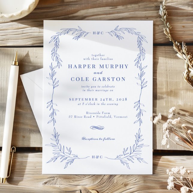 Elegant Periwinkle Vine Greenery Frame Wedding Invitation (Creator Uploaded)