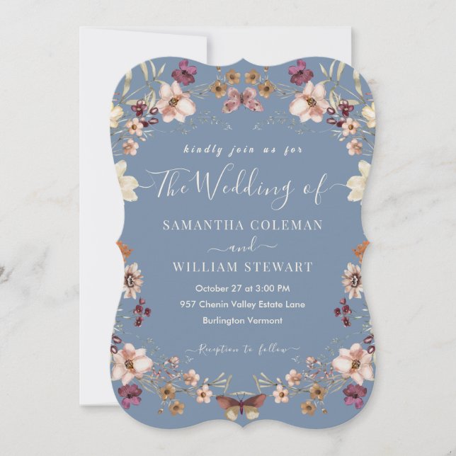 Elegant Periwinkle Wildflower Modern Wedding Invitation (Front)