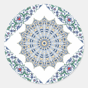 Elegant Persian Blue Arabesque Oriental Decoration Classic Round Sticker
