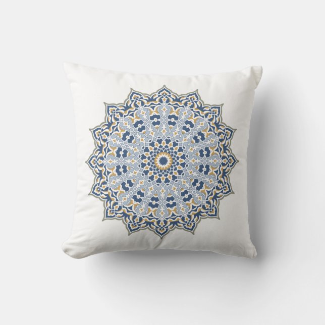 Elegant Persian Blue Arabesque Oriental Decoration Cushion (Front)