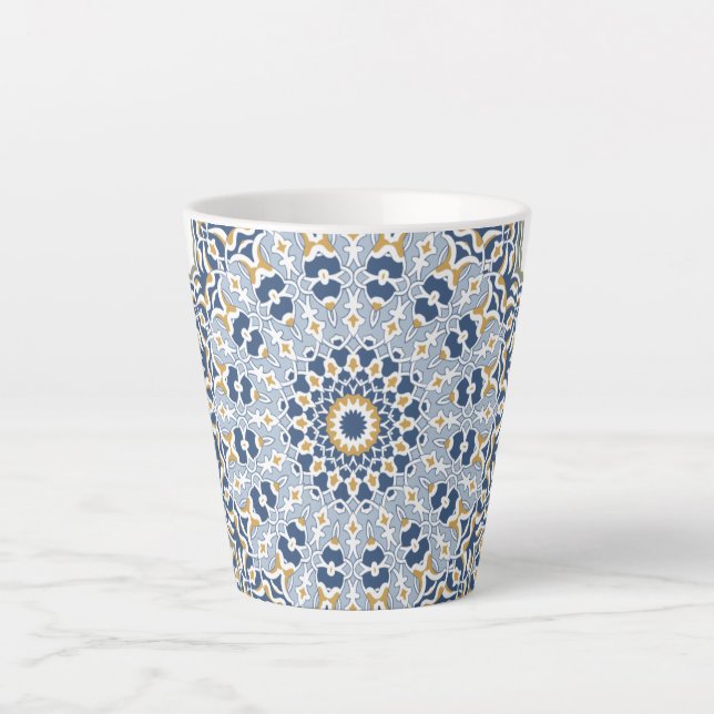 Elegant Persian Blue Arabesque Oriental Pattern Latte Mug (Front)
