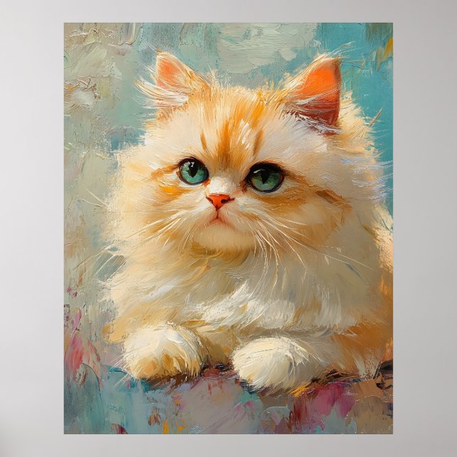 Elegant Persian Kitten – Cute Pastel Digital Portr Poster (Front)
