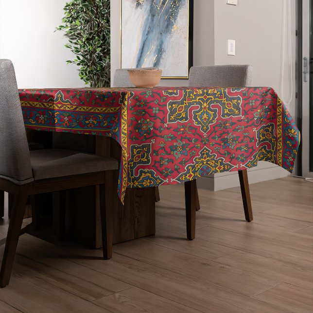 Elegant Persian Rug Pattern Tablecloth (A modern table is covered with an Elegant Persian Rug Pattern Tablecloth.)