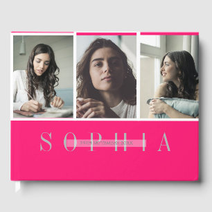 Elegant Personal 3 Photo Bat Mitzvah Pink Guest Book