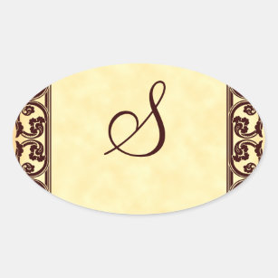 Elegant Personal Monogram in Brown Oval Sticker