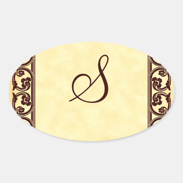 Elegant Personal Monogram in Brown Oval Sticker (Front)