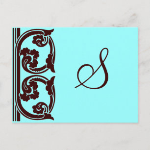 Elegant Personal Monogram in Chocolate and Teal Postcard